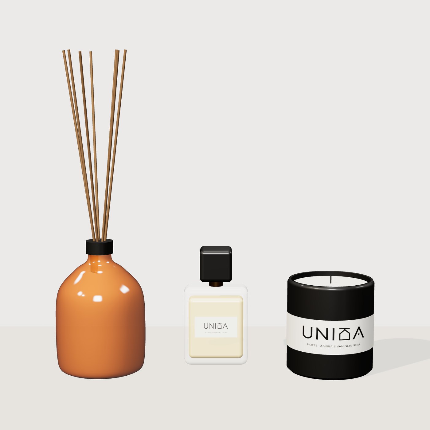 Le fragranze Unika: diffusore Rame, Unika N°1 e candela Notte